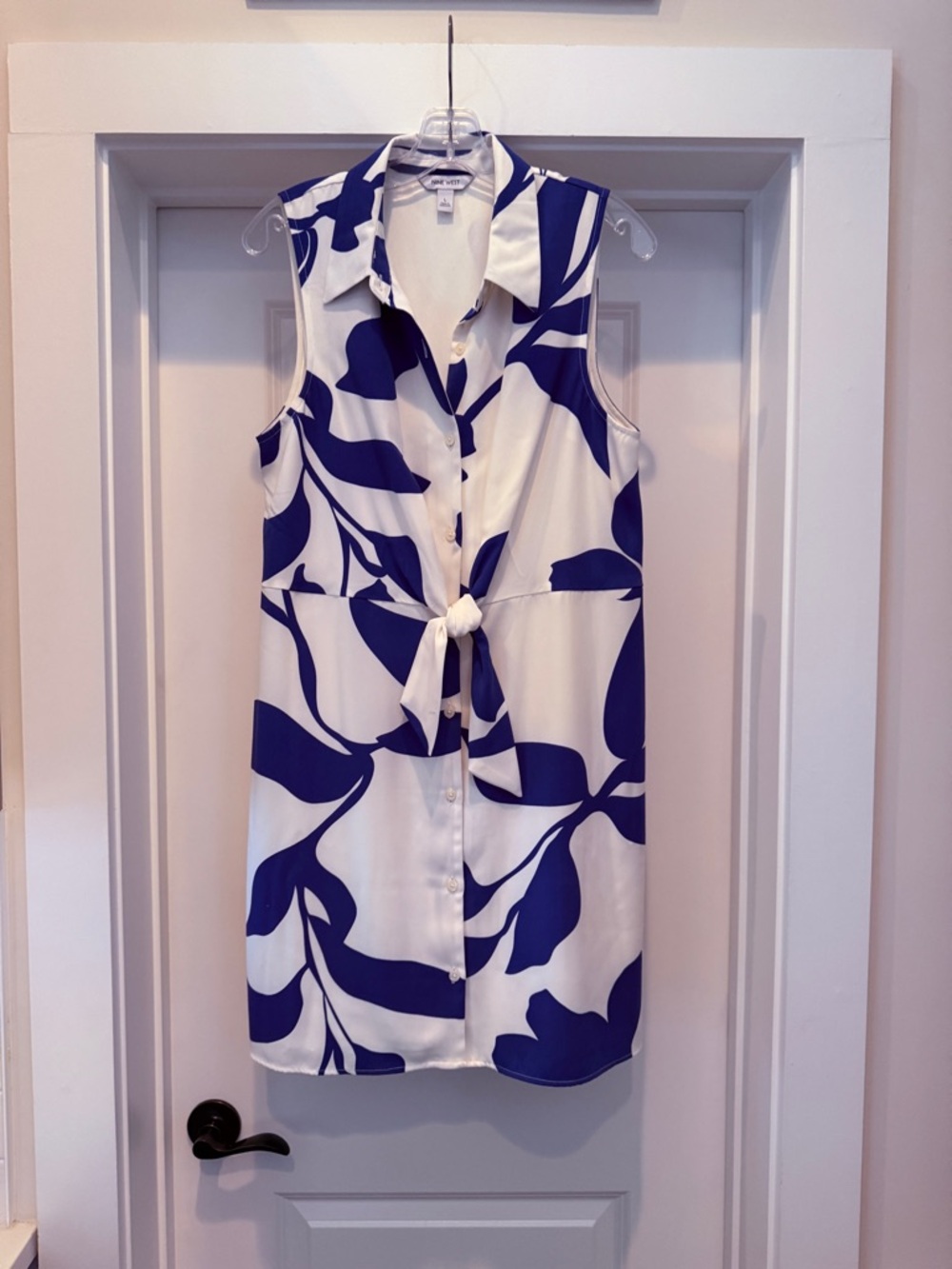 Nine West Blue & White Sleeveless Tie-Front Tunic